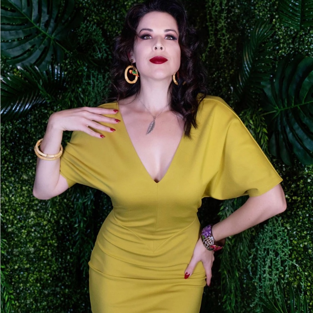 Sugar stitch clothing green V-Neck Fitted Dress